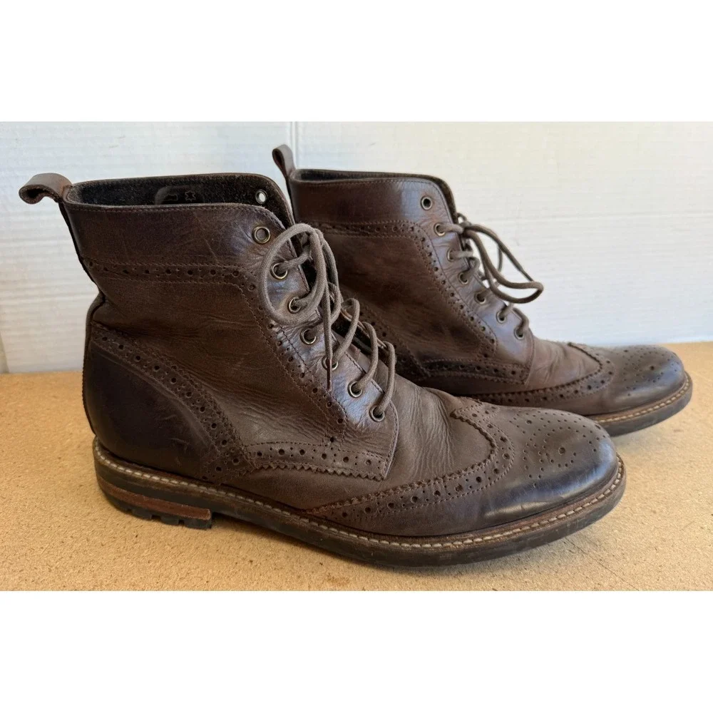 Mens‎ Sz 9.5 ASOS Brown Leather Wingtip Boots Lace Up